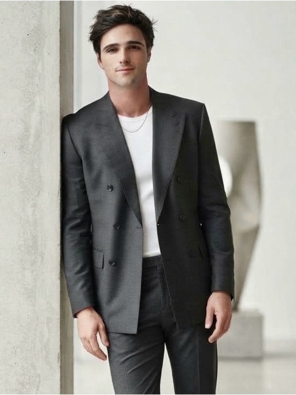 Claudio Morelli Vintage Men's 42L Gray Double Breasted Peak Lapel Blazer Jacket